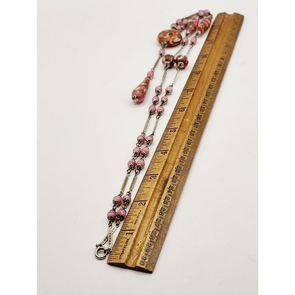 Antique Art Deco Czech Foil Glass Sautoir Necklace (A476) - Picture 5 of 6